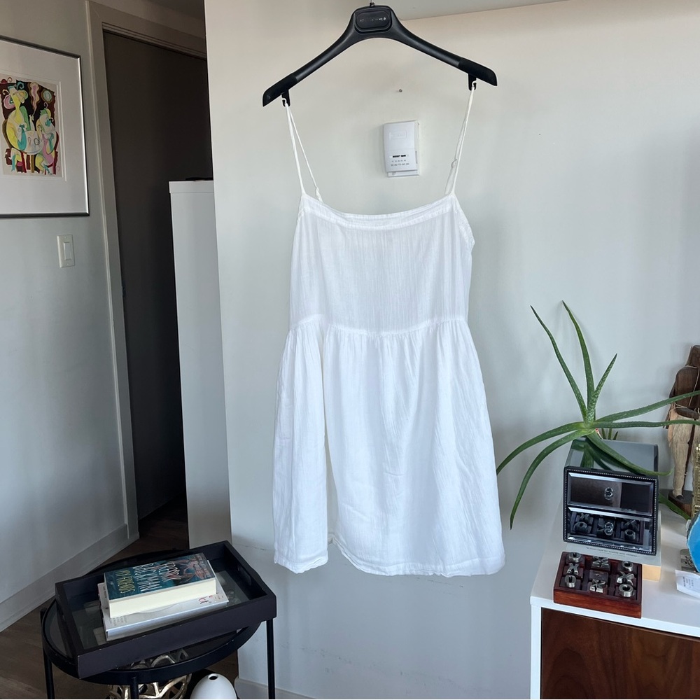 Aritzia Wilfred Safran Cotton Gauze White Spaghetti Strap Sundress Mini Sz L - Picture 3 of 12
